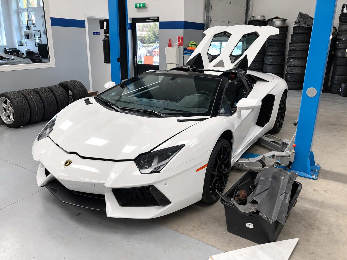 Białe Lamborghini w warsztacie TURBO BROS
